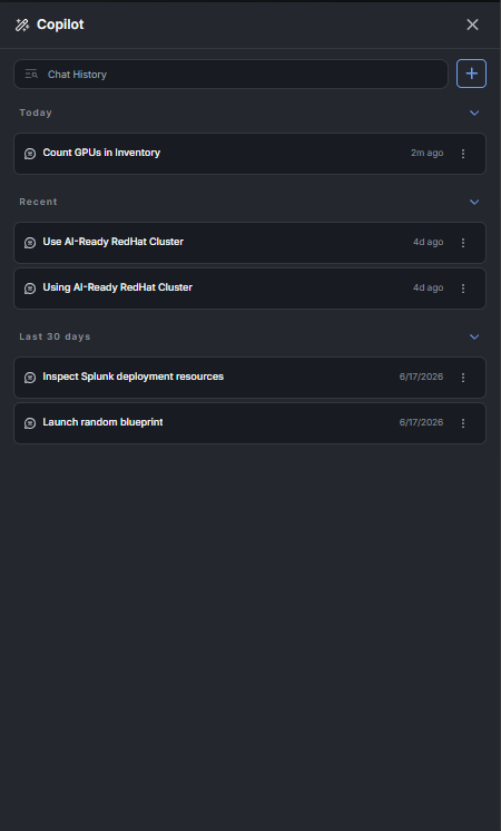 Copilot chat history panel