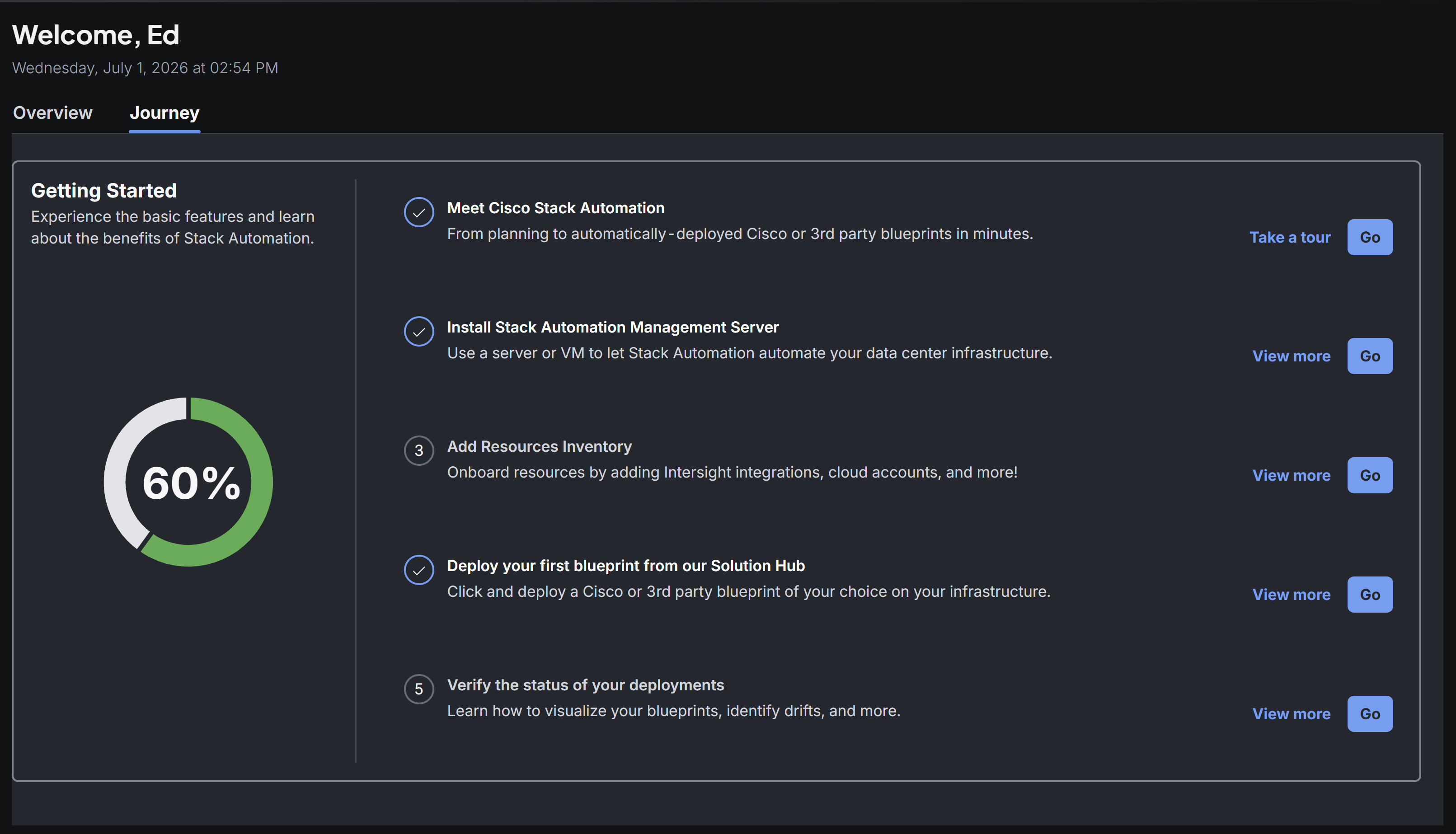 Journey tab getting started checklist