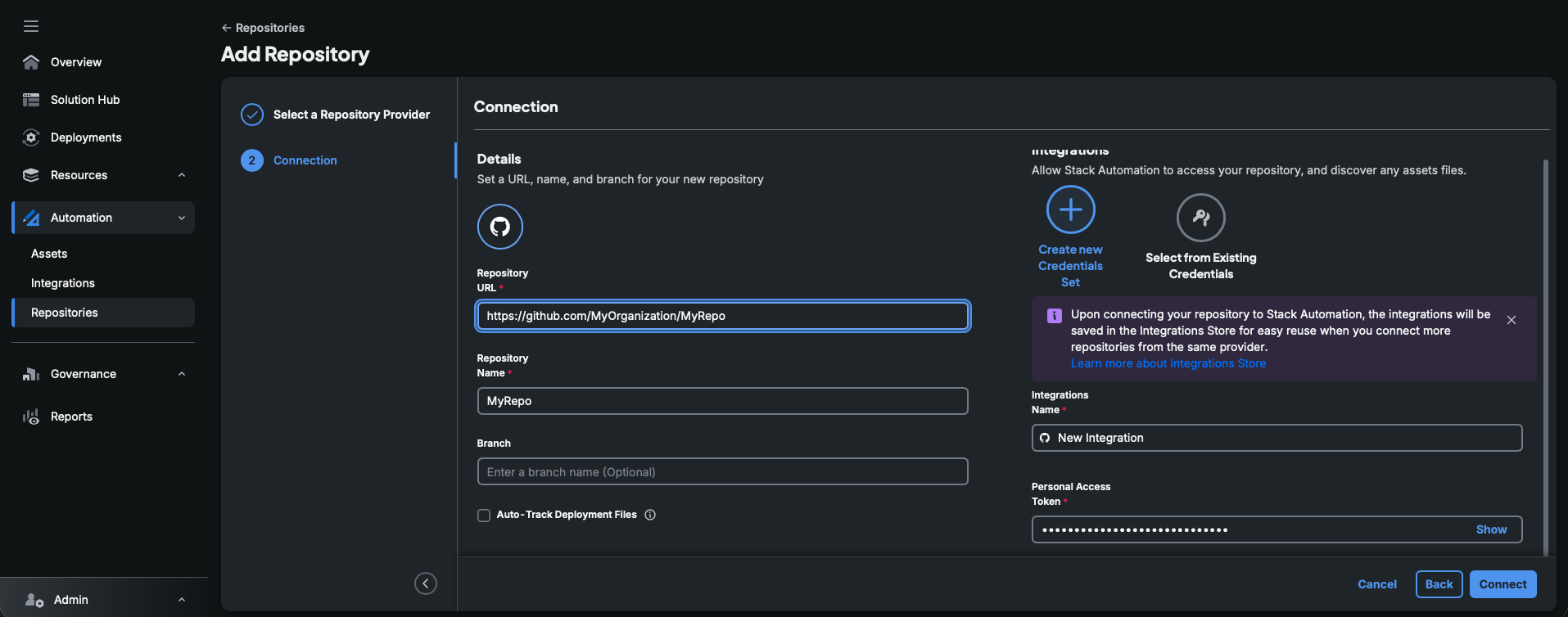 Enter your Personal Access Token